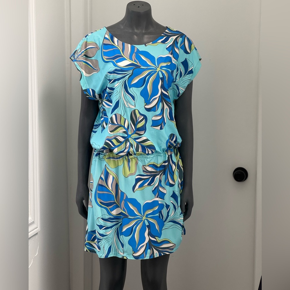 Beach House Aqua Leaf Print Dress